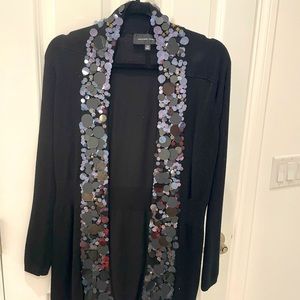 Sequin trim black sweater coat